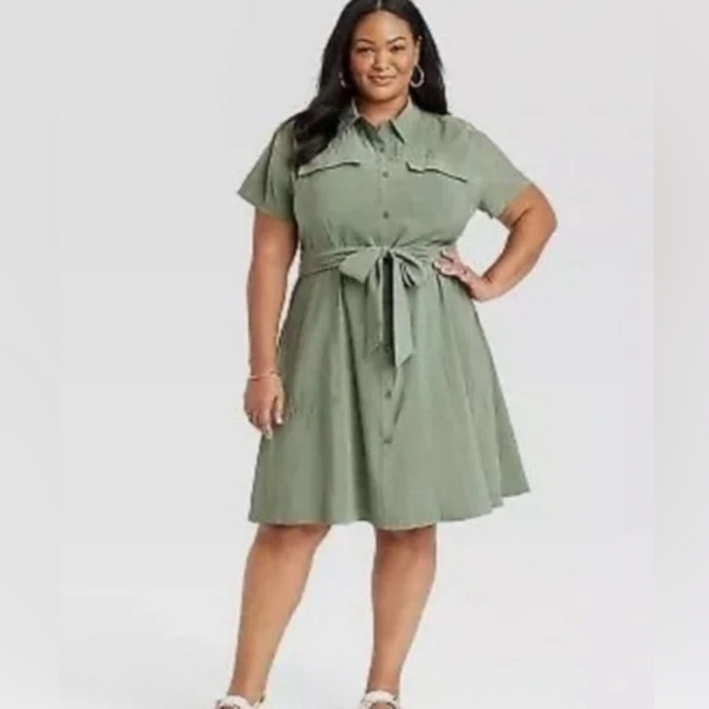 Ava & Viv Olive Green Shirt Dress